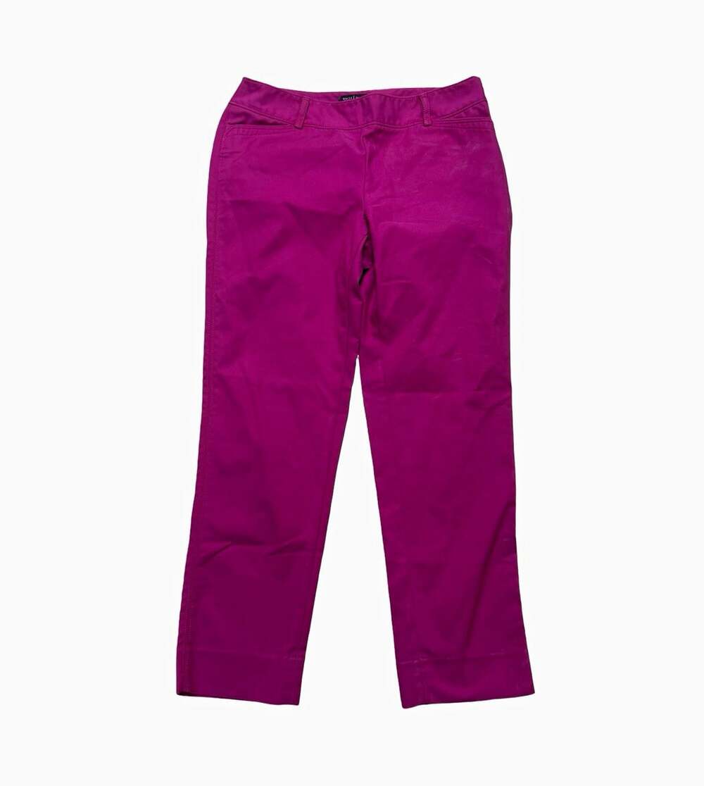 White House Black Market Women Pink Slim Flat Front Solid Ankle Pants Cotton